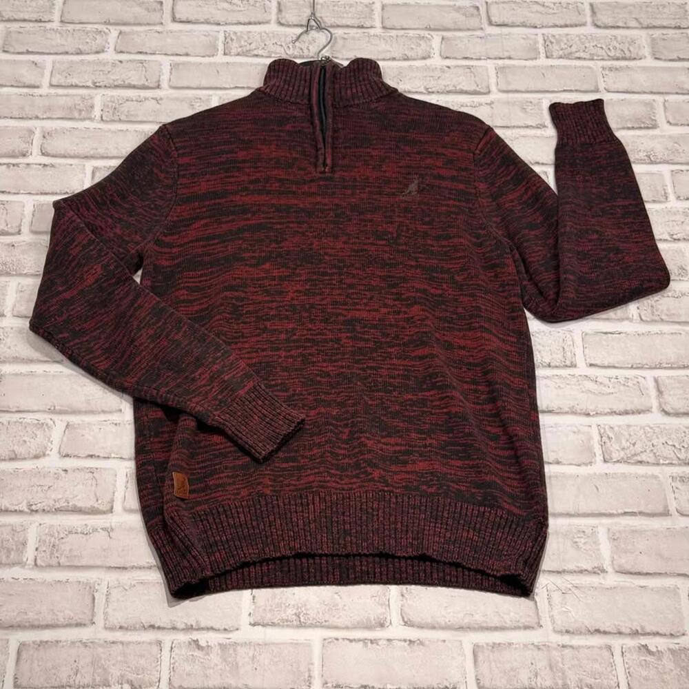 Kangol 1/4 Zip Sweater Red and Black Heathered 50% Cotton Kangaroo Men's M